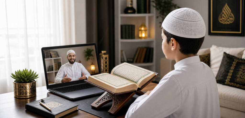 Online Quran class with a student and Quran teacher